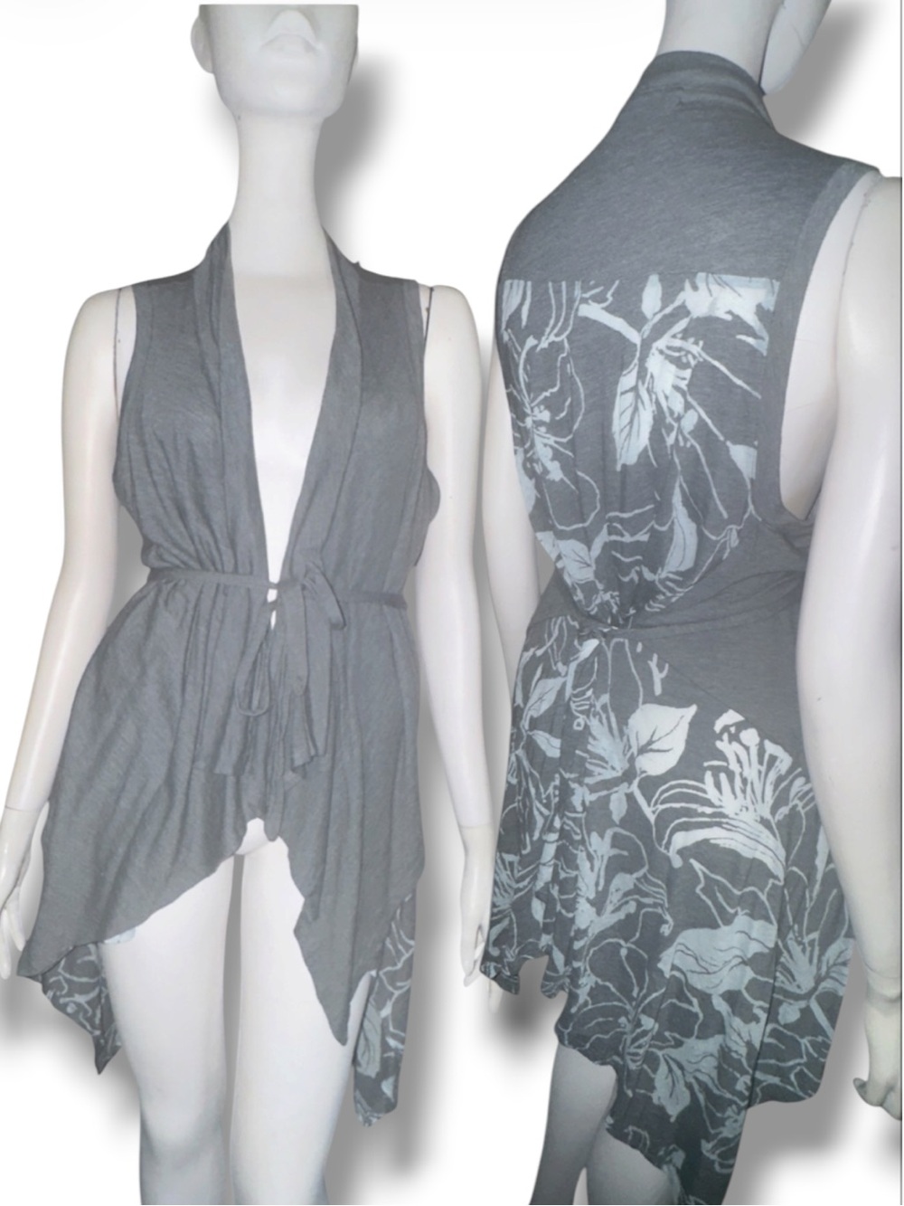 Chalet Made in USA Gray Floral Vest Top Size S Y2K Indie Fairy Grunge
